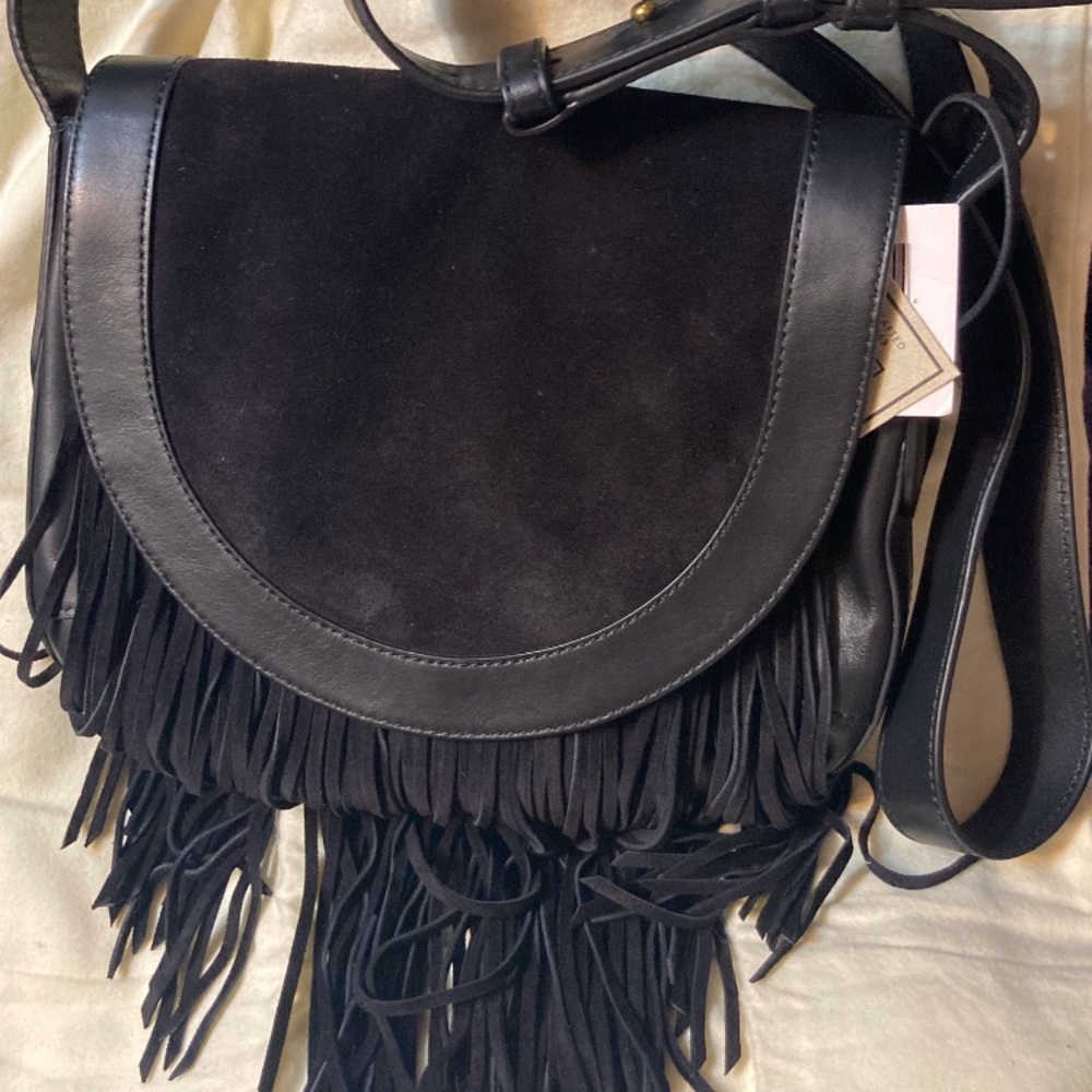 Frye Black Crossbody Bag with Fringe Detailing “RAY” nwt!